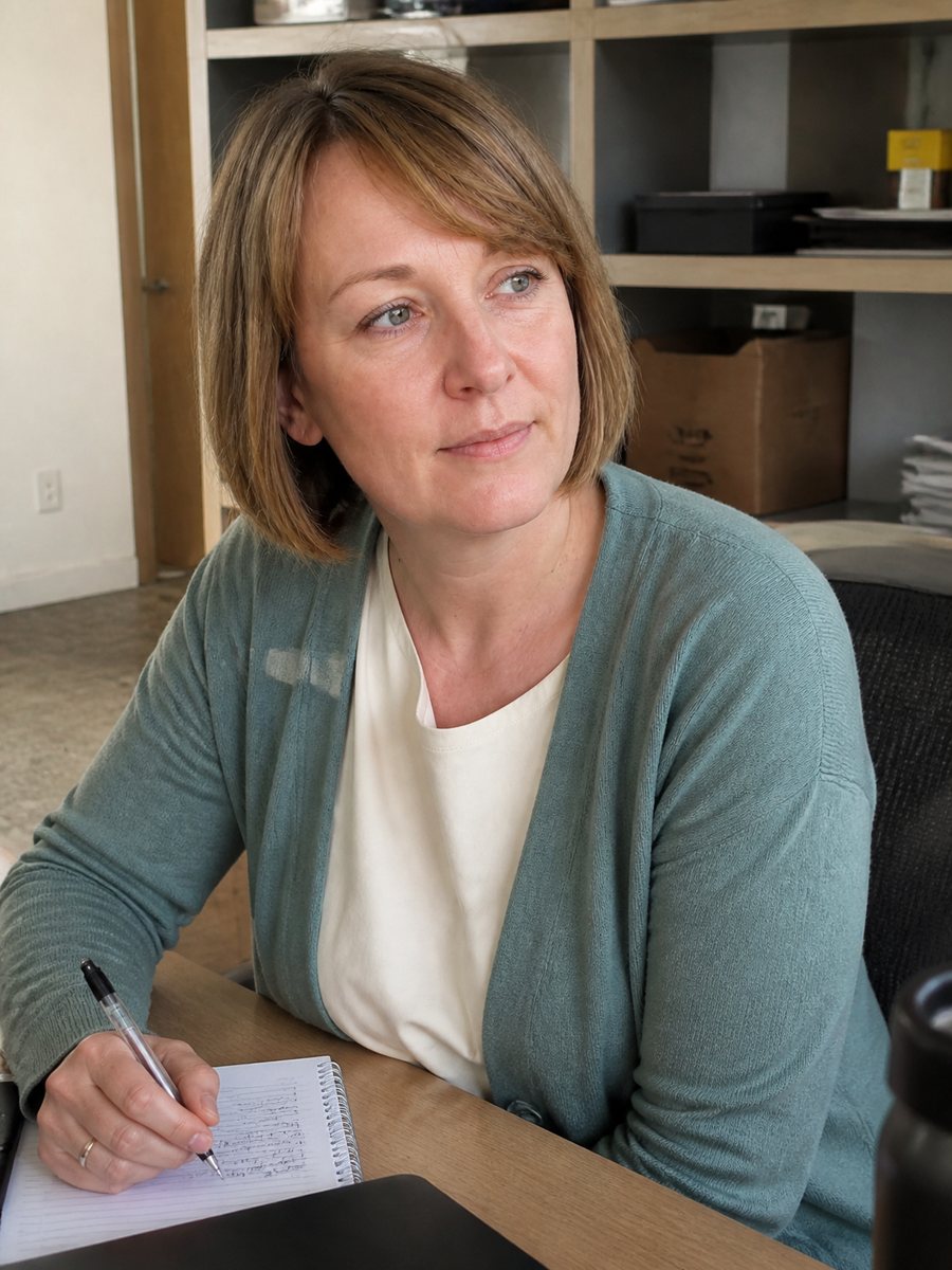 Tenley Ward prend des notes à son bureau, à Montréal
